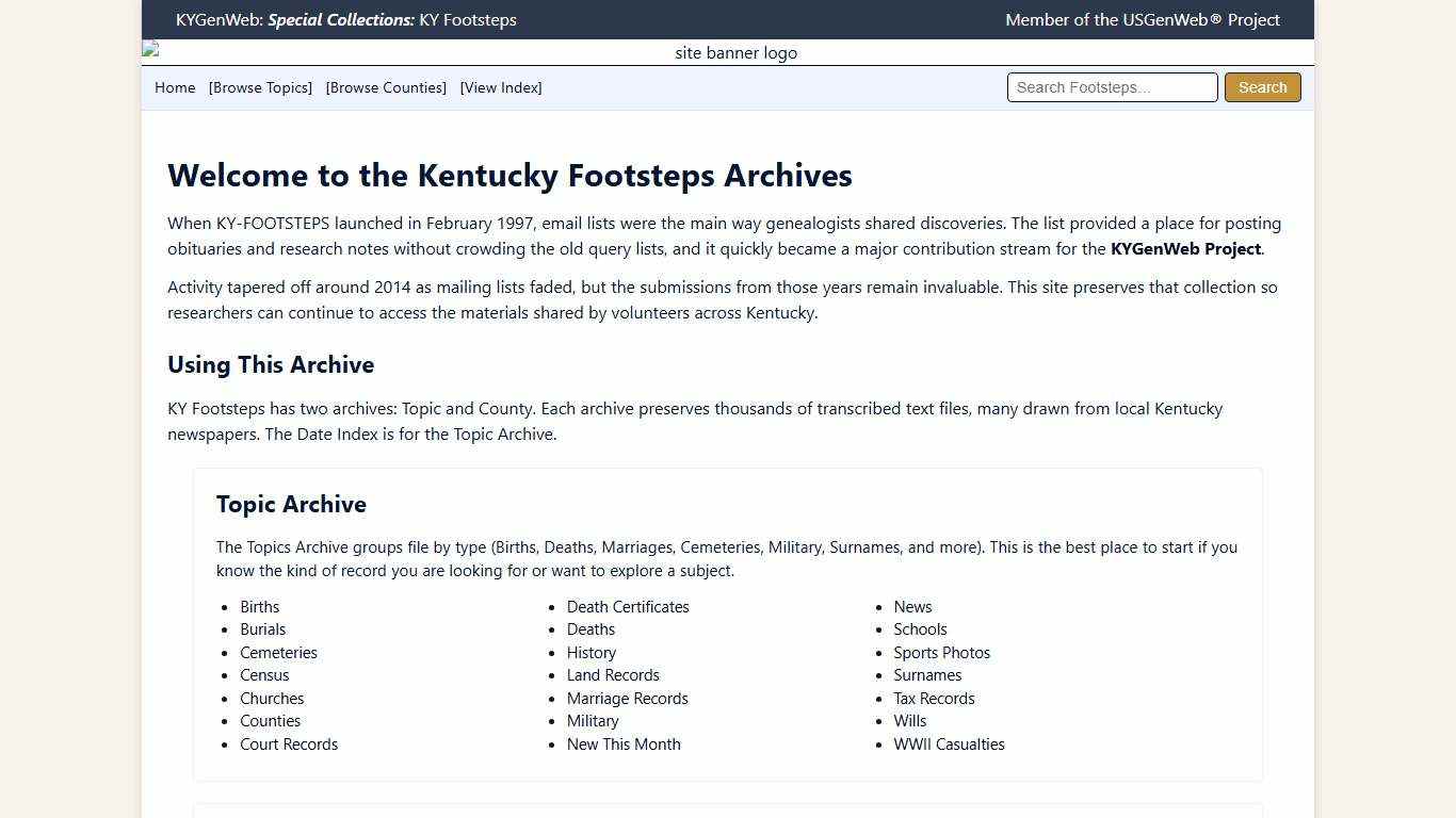 Kentucky Footsteps Archives